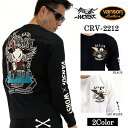 SALE 天竺長袖Tシャツ VANSON×CROWS×WORST バンソン 武装戦線 コラボ ロンT デスラビット crv-2212