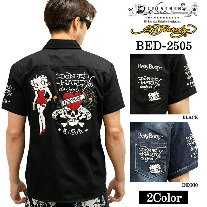 Rakuten - Ed Hardy×BETTY BOOP エドハーディー ベディ コラボ 刺繍 半袖シャツ bed-2505