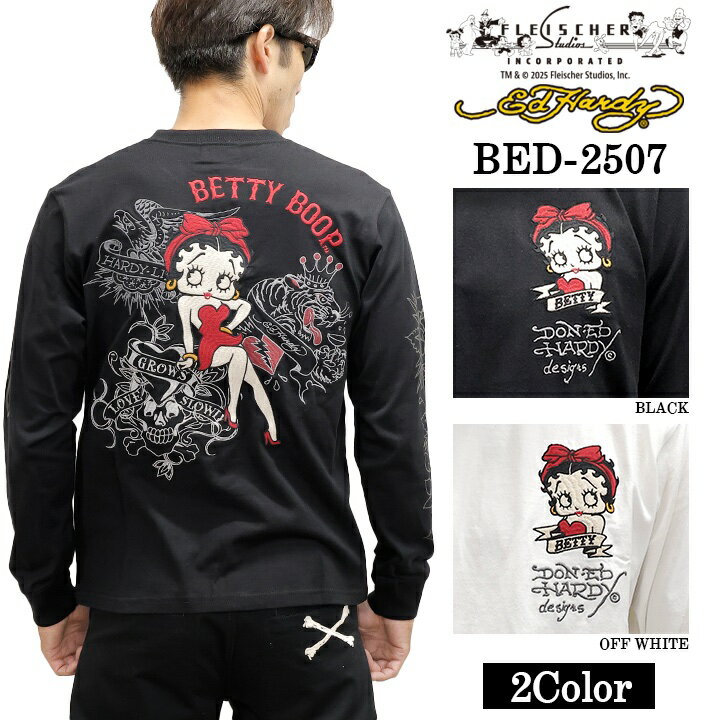Rakuten - Ed Hardy BETTY BOOP TEE L/S T-SHIRT エドハーディー ベディ コラボ 天竺 刺繍 ロンTEE 長袖Tシャツ bed-2507