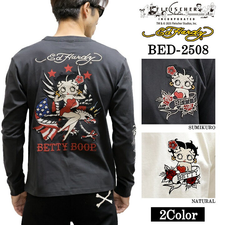 Rakuten - Ed Hardy BETTY BOOP TEE L/S T-SHIRT エドハーディー ベディ コラボ 天竺 刺繍 ロンTEE 長袖Tシャツ bed-2508
