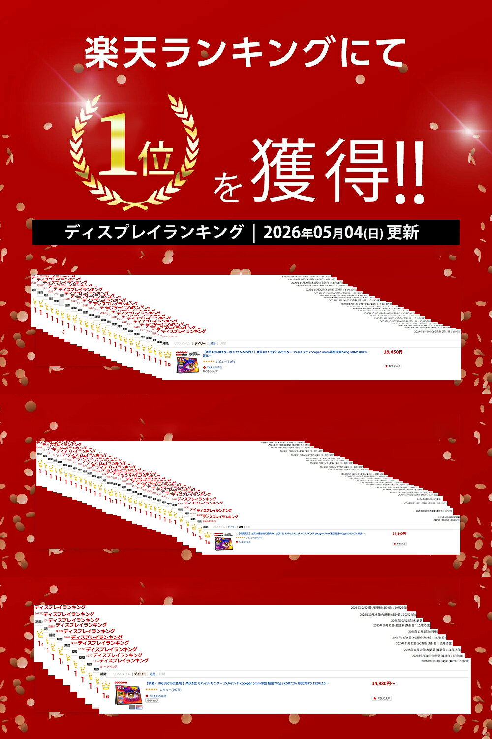 【ss限定値下げ＋さらに650円数量限定クーポン】【sRGB90%広色域 】楽天1位 モバイルモニター 15.6インチ cocopar 5mm薄型 軽量780g sRGB72% 非光沢IPS 1920x1080FHD HDR/FreeSync/ブルーカット TypeC/HDMI/スピーカー/カバー付 PS4/PS5/XBOX/Switch/PC/Mac サブモニター - Image 2