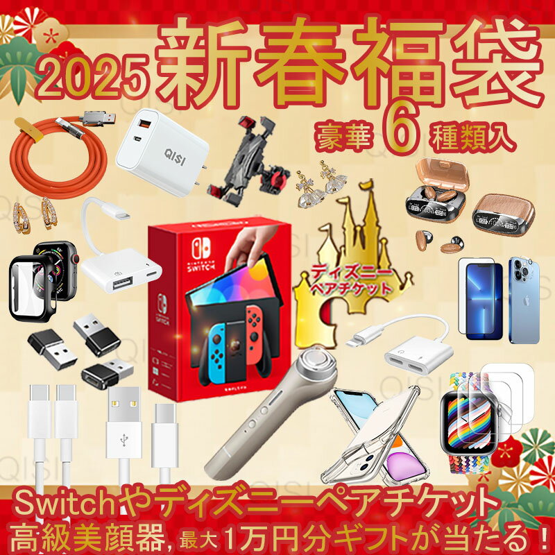 【最短即日発送】お中元 福袋 2025 豪華6点 Switch ディズニー 美顔器 1万ギフト 当たる イヤホン iPhone 充電器 ケーブル ケース フィルム スマホホルダー タイプ c 充電ケーブル android 福袋 初売り