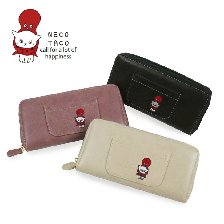 ＼SALE／財布 レディース 長財布 ラウンドファスナー かわいい 小さめ NECO TACO ねこたこ ポケット 刺..
