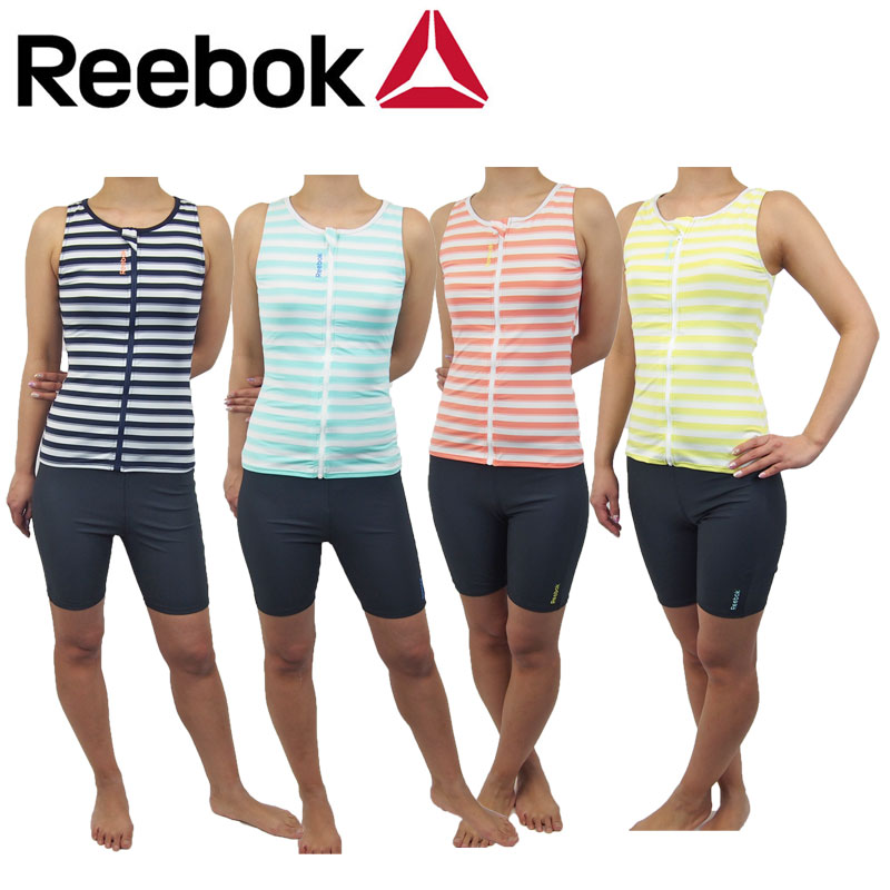 【送料無料】 【REEBOK / リーボック】 レディース フィットネス 水着 ウェア　315959 315-959セパレート タンキニ 股上深め 体型カバー ジップ パット付き スイミング プール アクアビックス トレーニング 2点　セット　ラッシュガード　ジム　スポーツ　ダイエット