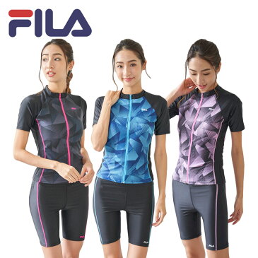 FILA フィラ レディース フィットネス 水着 ウェア 2点セット めくれ防止 311214 311-214 セパレート 体型カバー パット付き スイミング プール アクアビックス トレーニング 大きいサイズ ジム 海水浴 ヨガ スポーツ ダイエット