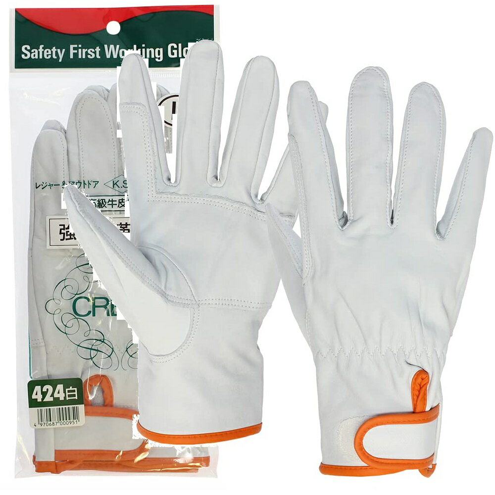 10双組（1双×10）おたふく手袋 425 高級牛革 強化当革付 手袋 マジック 白・Lサイズ(4)