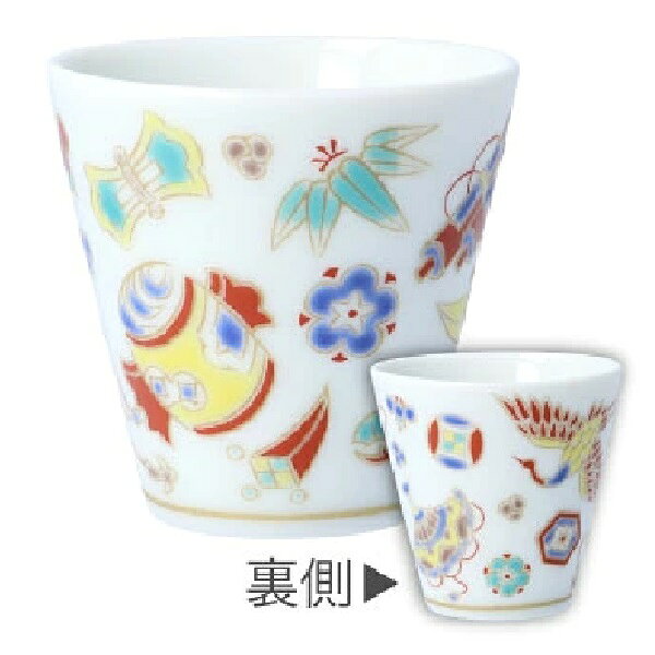 サイズ：径5.5×高5.3cm 容量：70cc ■生産地：日本 ■素材：磁器 電子レンジ：〇可 食器洗浄機：〇可 食器乾燥機：○可 大人気の九谷焼「青郊窯」の「KISSYO -吉祥-九谷焼　縁起ちょこコレクション」です。 「KISSYO -吉祥-九谷焼　縁起ちょこコレクション」は「吉祥」シリーズは全て縁起の良い吉祥をモチーフとした絵柄で、日用使いにも贈り物にもおすすめです。 絵柄の多くは日常使いしやすいく、親しみやすくデザインされています。 色彩の豊かさ、優美な風合いをお楽しみください。 ちょこは生活の中で「彩り」と「楽しさ」を取り入れて生活をより豊かにしてくれます。 ぐい呑み、猪口、小付けとしてお酒やおつまみ、酢の物や薬味、小物入れ等、華やかで明るい食卓を演出します。 独自に開発した釉薬は美しく、透明感と重厚感のある仕上がりです。 また、転写技術を駆使して高品質で手軽に購入できる商品として注目を集めています。 「九谷焼とは」 石川県加賀百万石の伝統、文化から生まれた五彩の芸術であり、世界に誇る日本代表の色絵陶磁器です。 パリ万博に出品された九谷焼は圧倒的な描写技術を披露し、【JAPAN KUTANI】ジャパン・クタニとして世界に名を轟かせました。 大英博物館、ルーヴル美術館など世界各地のMUSEUMに多数収蔵され、世界中の多くの美術、芸術、陶磁器、アートファンから愛され続けています。