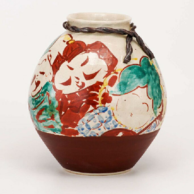 日本の伝統工芸品【九谷焼】8号花瓶　七福神