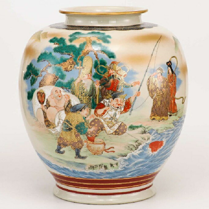 日本の伝統工芸品【九谷焼】10号花瓶 七福神