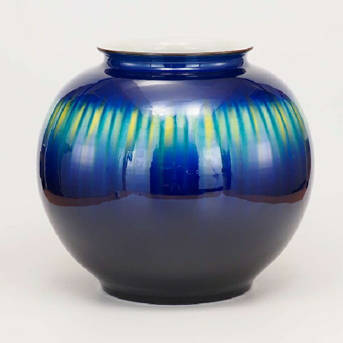 日本の伝統工芸品【九谷焼】10号花瓶 紺碧釉彩