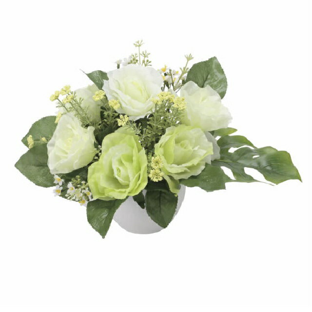 サイズ：約 幅30cm×奥行19cm×高さ20cm ※商品サイズは、花や葉が広がった状態での全体サイズ（器も含めた高さ）になります。 器：陶器 サイズ：約 上面85mm 底面63mm 高さ80mm 加工：光触媒加工（V-CAT） 生産国：日本 造花（フェイクグリーン・フェイクフラワー）です。 造花は、水やりの必要がなく衛生面や周囲の環境により、 生の植物では、適応できない場所でも比較的簡単に装飾できるのが魅力です。 設置してしまえば、その後のメンテナンスはほぼ不要。 メンテナンスコストが大幅に削減できるので、ますます需要を高めています。 室内空間の美しさを引き立たせるフリーンやフラワーは、コーディネートの脇役的な存在に見られがちですが、インテリアの仕上げには欠かせないアイテムです。 造花の品質は年々進化しています。お部屋を手軽に華やかにするのにもっとも適した造花をあなたも取り入れませんか？ 【北海道・沖縄・離島への配送について】 北海道や沖縄、離島へ配送の際の追加送料が高くなります（3,300円～11,000円） また、通常よりお届けに日数がかかる場合がございます。　