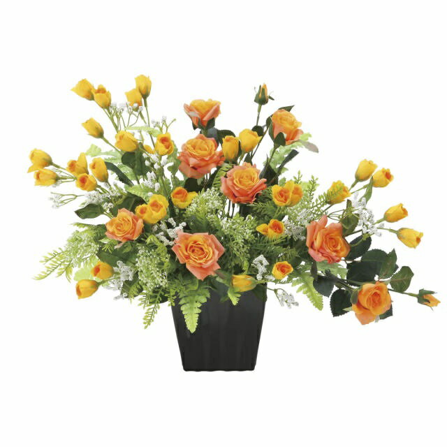 サイズ：約 幅50cm×奥行30cm×高さ36cm ※商品サイズは、花や葉が広がった状態での全体サイズ（器も含めた高さ）になります。 器：メラミン樹脂 サイズ：約 上面125mm 底面125mm 高さ120mm 加工：光触媒加工（V-CAT） 生産国：日本 造花（フェイクグリーン・フェイクフラワー）です。 造花は、水やりの必要がなく衛生面や周囲の環境により、 生の植物では、適応できない場所でも比較的簡単に装飾できるのが魅力です。 設置してしまえば、その後のメンテナンスはほぼ不要。 メンテナンスコストが大幅に削減できるので、ますます需要を高めています。 室内空間の美しさを引き立たせるフリーンやフラワーは、コーディネートの脇役的な存在に見られがちですが、インテリアの仕上げには欠かせないアイテムです。 造花の品質は年々進化しています。お部屋を手軽に華やかにするのにもっとも適した造花をあなたも取り入れませんか？ 【北海道・沖縄・離島への配送について】 北海道や沖縄、離島へ配送の際の追加送料が高くなります（3,300円～11,000円） また、通常よりお届けに日数がかかる場合がございます。　