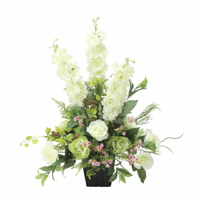 インテリア フェイクアートフラワー・造花 ホワイトライン-62cm- 光触媒加工（V-CAT）テーブルタイプ