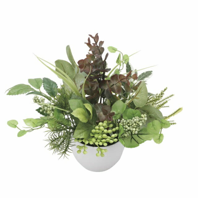 Leafy Plants - インテリア フェイクグリーン・人工観葉植物 -テーブルタイプ- 寄せ植えユーカリ 25cm 光触媒加工（V-CAT）