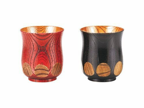 日本製　山中漆器 木製組湯呑欅（ケヤキ）漆切子　赤/黒