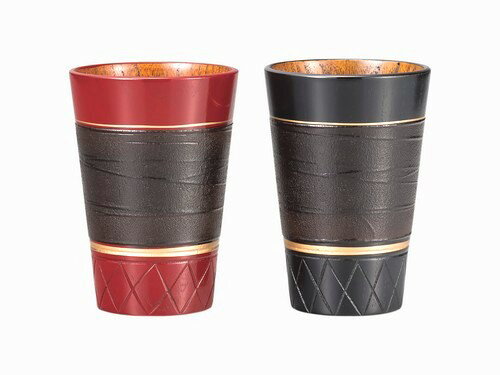 山中漆器　木製なつめ材フリーカップ/焼酎カップ/ロックカップ　轆轤嵯美　赤/黒　輸入加工品