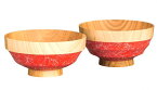 日本製山中漆器　木製（欅　けやき）スタッキング汁椀飯碗セット　和みレッド