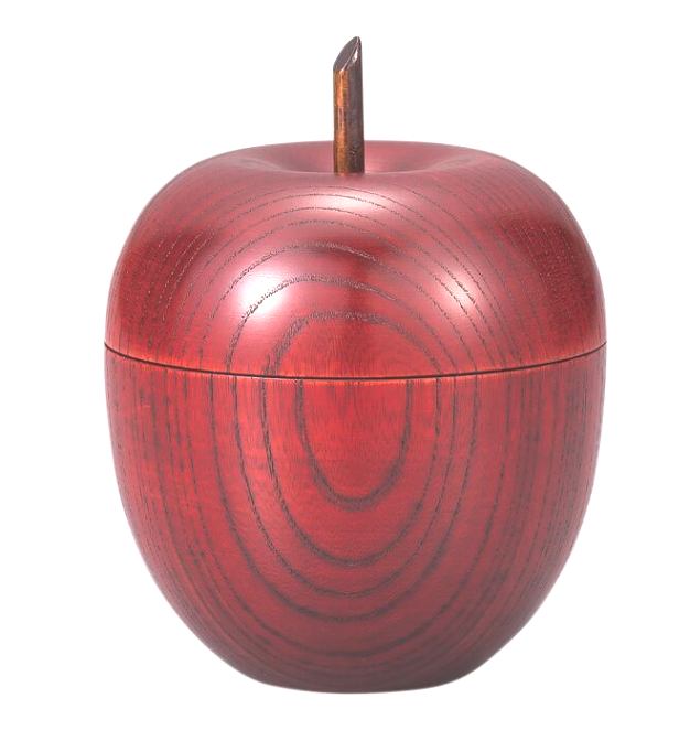 日本製　山中漆器　欅（ケヤキ）材　拭漆　りんご型シュガーポット（スプーン付）インテリアにも・・