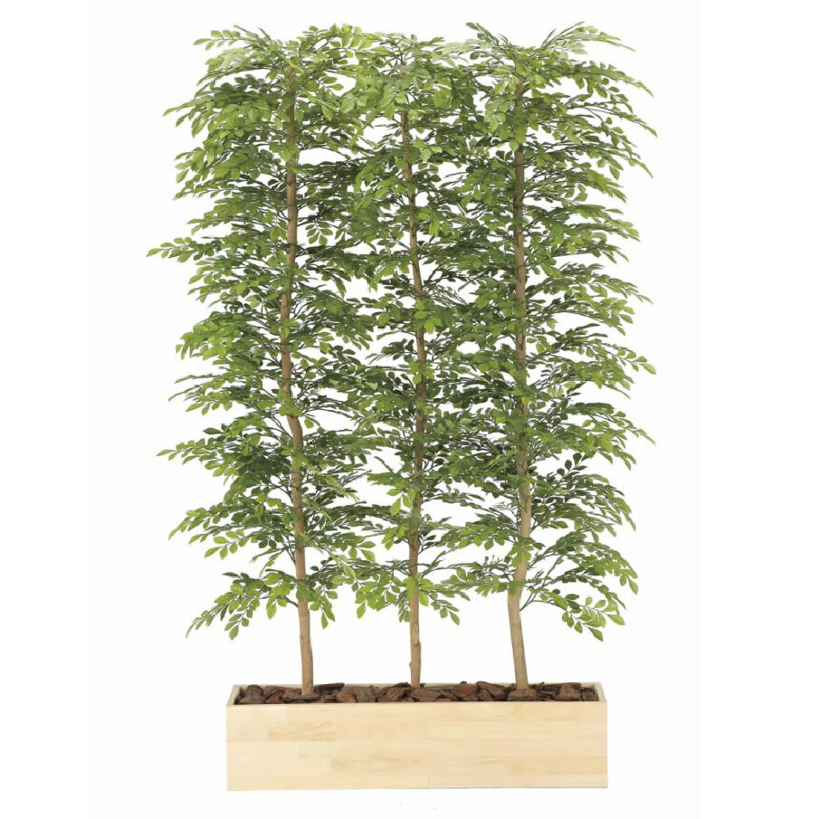 インテリア フェイクグリーン・人工観葉植物 ウッドプランターライトトネリコ（組立式）1.5m 光触媒加工（V-CAT）