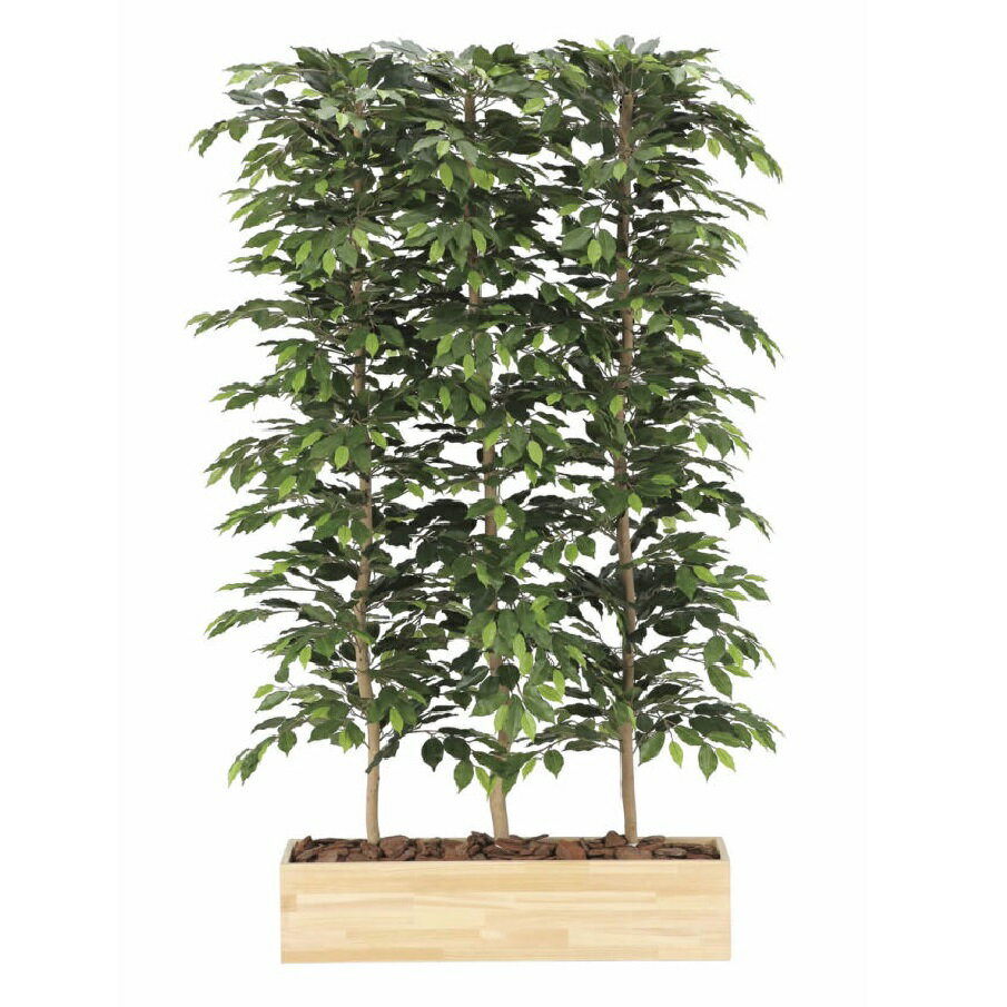 インテリア フェイクグリーン・人工観葉植物 ウッドプランターベンジャミン（組立式）1.5m 光触媒加工（V-CAT）