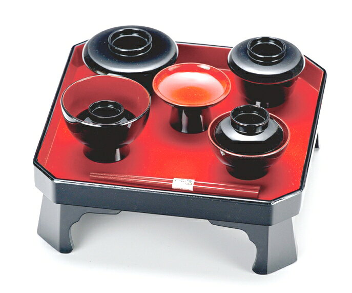 会津漆器・会津塗 喰初セット 箸付 (黒内朱)