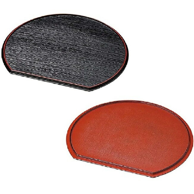 会津漆器・会津塗 黒・朱 両面 半月膳