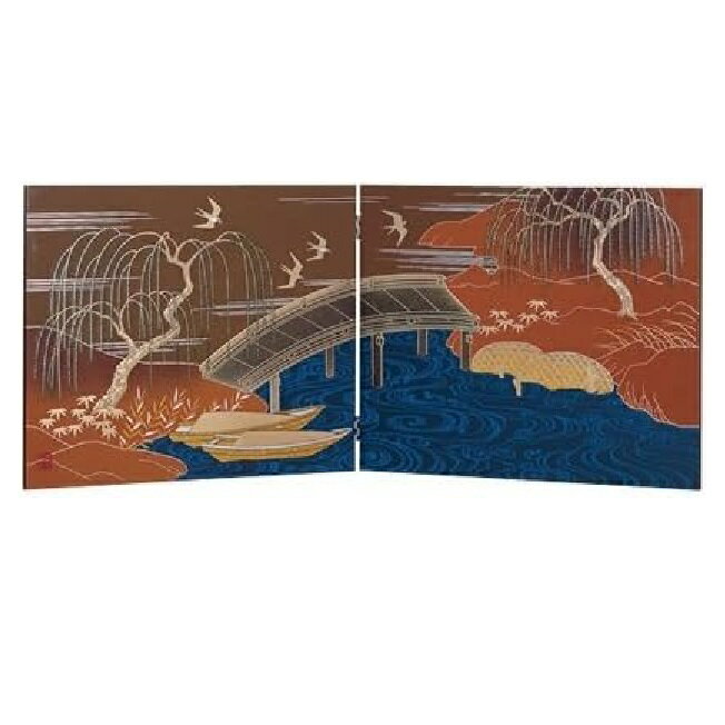 会津漆器・会津塗 茶 6月屏風 柳につばめ