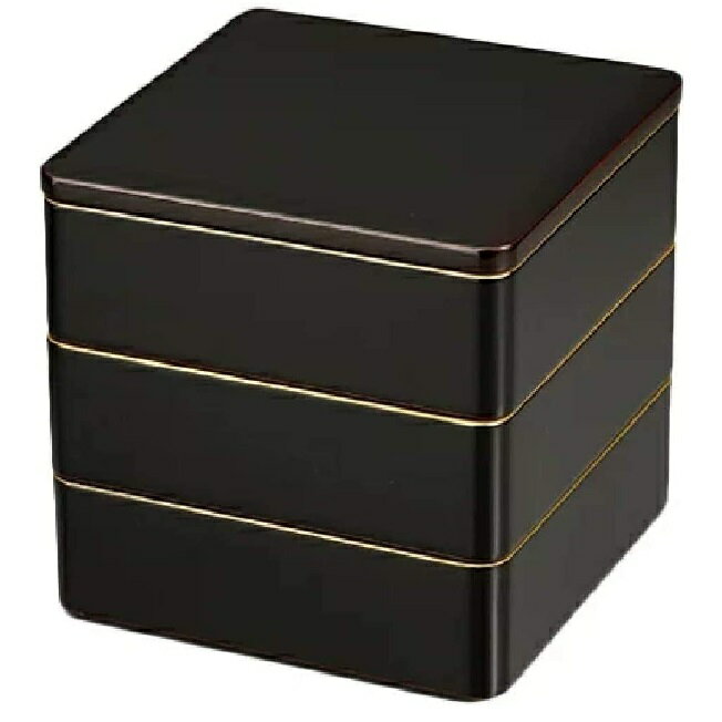 会津漆器・会津塗 溜内朱 6.5 三段本重 金渕