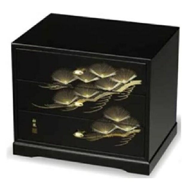 会津漆器・会津塗 黒 三ツ引タンス(大) 松風