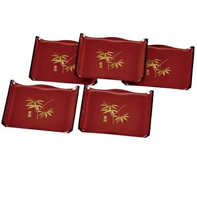 会津漆器・会津塗 朱渕黒 さざ波皿 笹竹(5枚組)