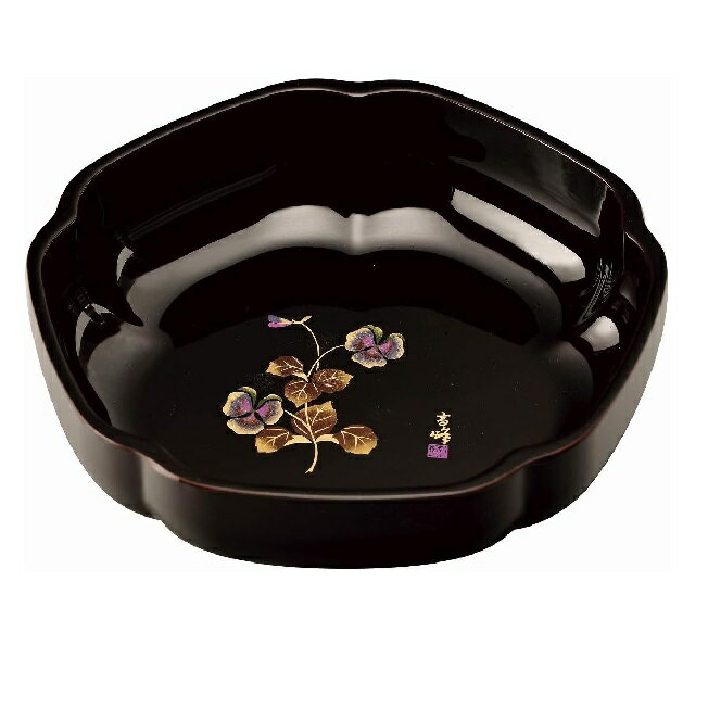 会津漆器・会津塗 溜 梅型 菓子鉢 紫すみれ
