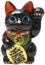 常滑焼 招き猫 梅月 黒小判猫(左手) 7号 高さ:23cm 貯金箱(3)