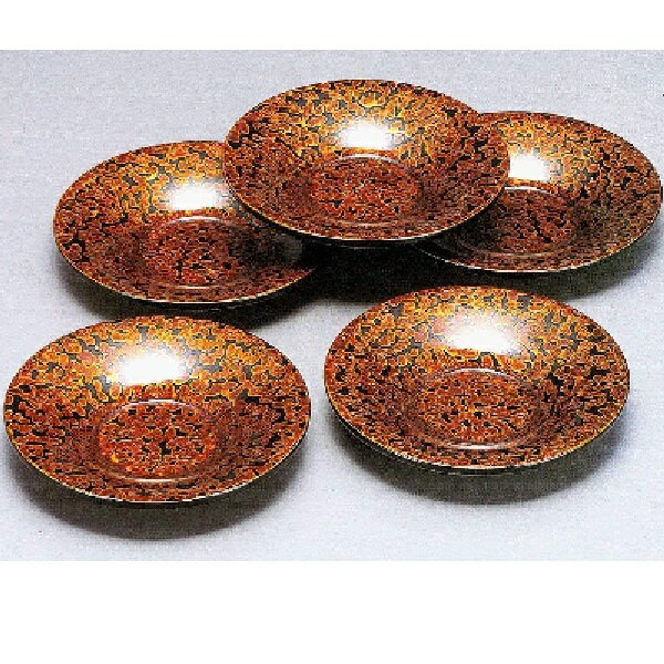 会津漆器・会津塗 金虫4.5 朝顔茶托揃 手塗り(5枚入)