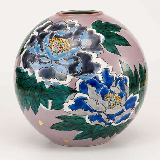 Rakuten - 日本の伝統工芸品【九谷焼】7号花瓶 紫遊彩牡丹
