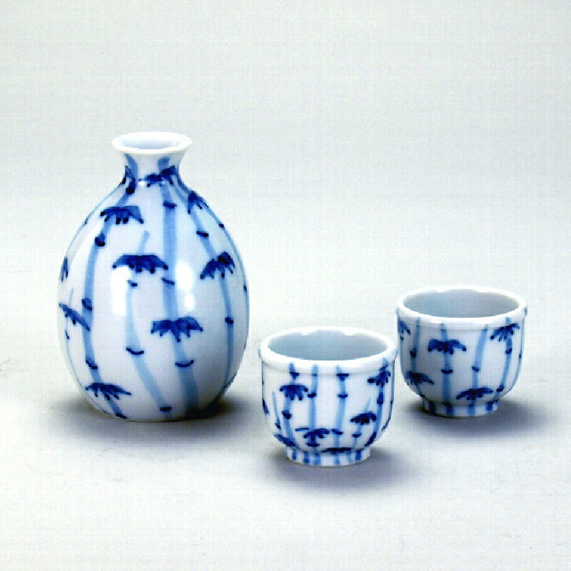 九谷焼 九谷正峰 晩酌揃 染付竹林文・徳利（容量280cc）盃×2客