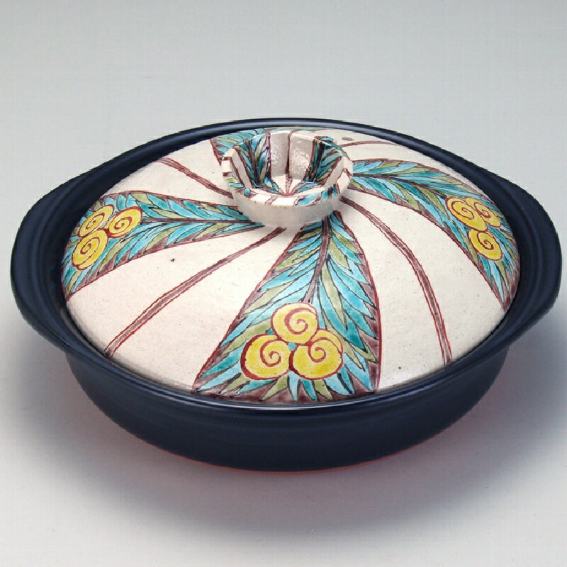 九谷焼 九谷万作・9号土鍋 ねじり花紋 (4〜5人用)