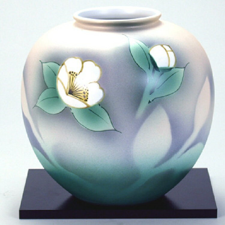 九谷焼 インテリア 花瓶・6号花瓶 いぶし山茶花（花台付）