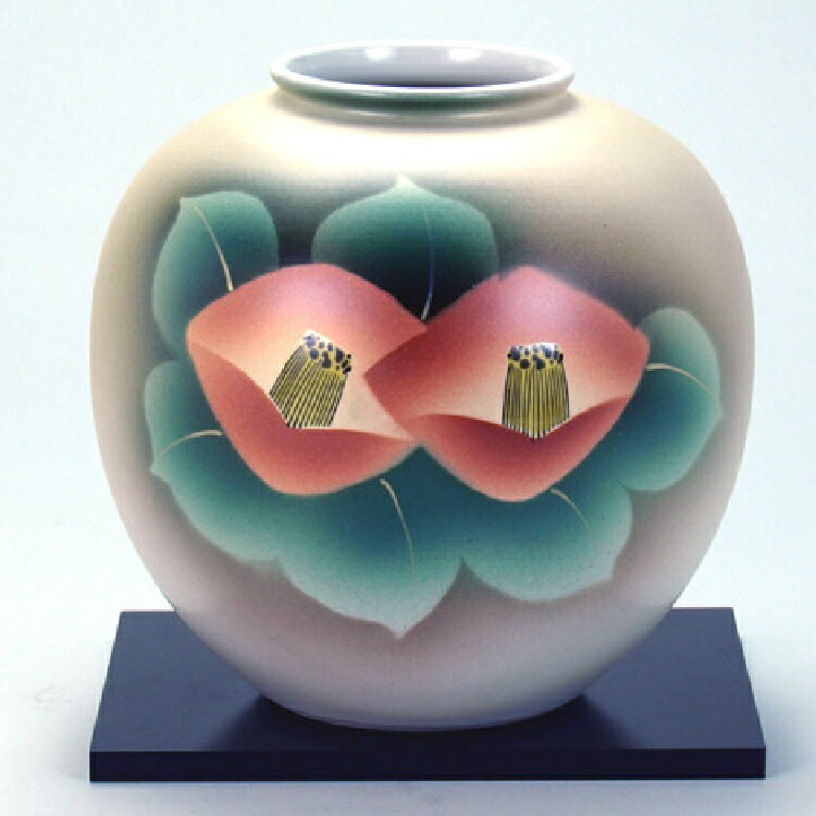 九谷焼 インテリア 花瓶・6号花瓶 赤椿（花台付）
