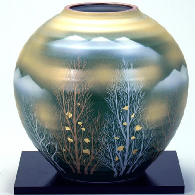 九谷焼 インテリア 花瓶・6号花瓶 金箔木立連山（花台付）