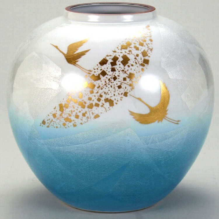 九谷焼 インテリア 花瓶・7号花瓶 銀彩金鶴