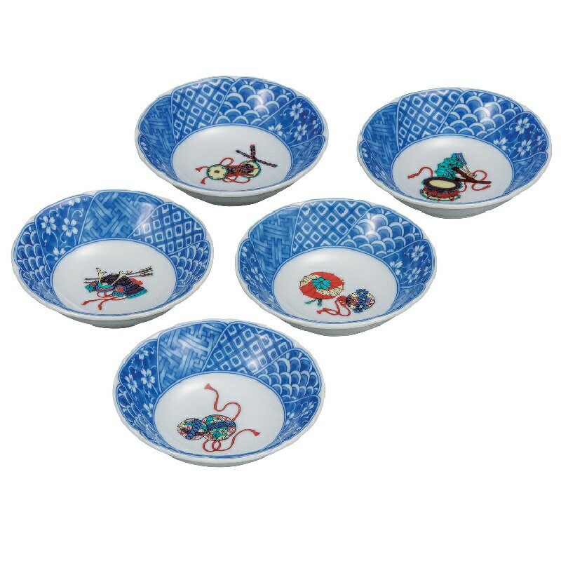九谷焼 4.5号小鉢揃 絵変り玩具 (5客組)