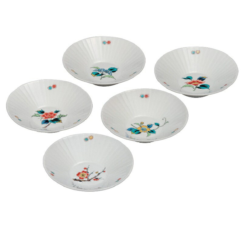 九谷焼 4.5号浅鉢揃 草花絵変り (5客組)