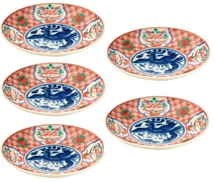 美濃焼 呉須赤絵 大皿 (5枚組)