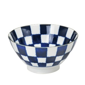 日本製 美濃焼/JAPAN 紺白市松模様 ボウル ラーメン鉢 丼 電子レンジ 食洗器OK 18x9cm 2ヶセット