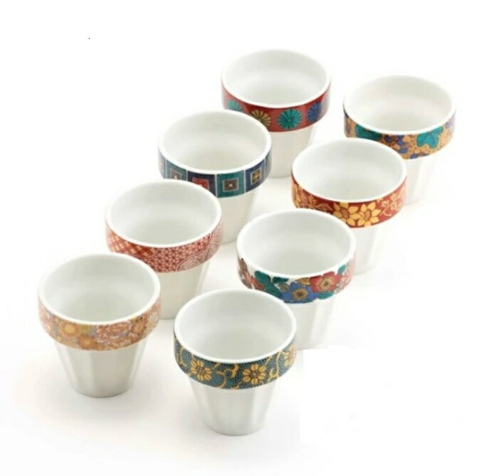 九谷焼 伝統的絵柄　歴代八画風スタッキングカップコレクション 約140cc フリーカップ＜九谷焼 和食器 ..