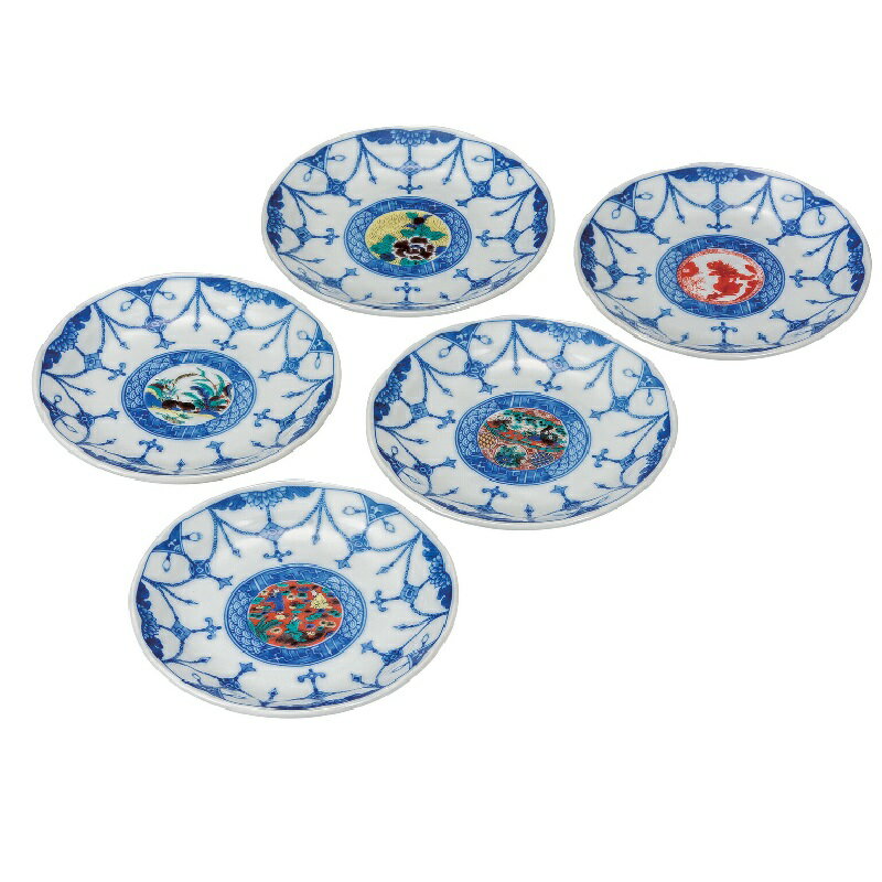九谷焼 4.5号皿揃 時代絵 (5枚組)