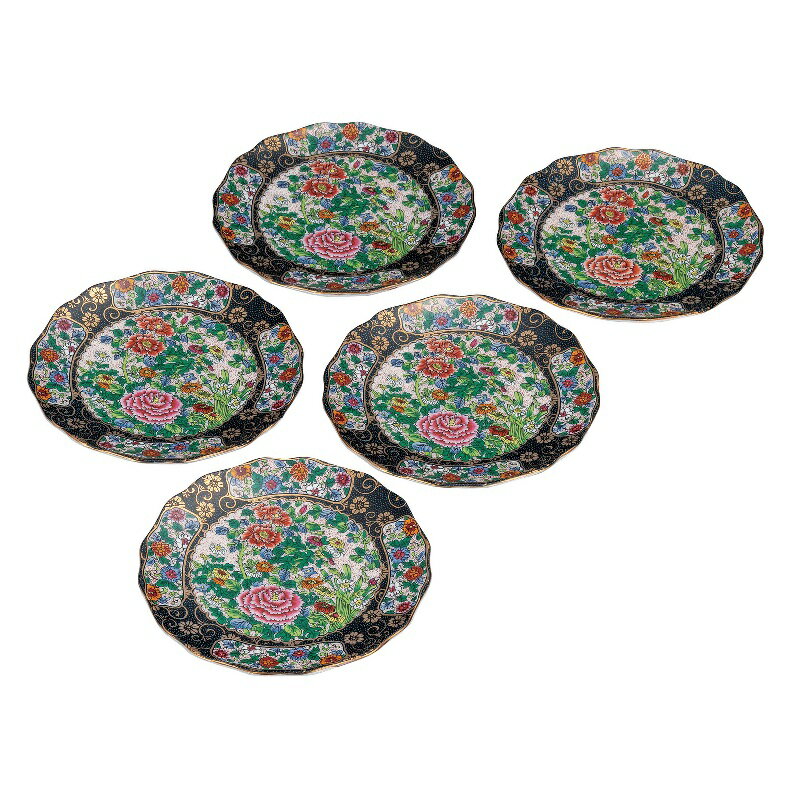 九谷焼 6号皿揃 錦絵 (5枚組)