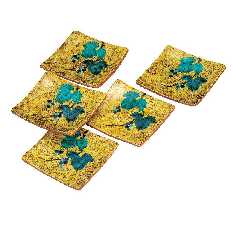 九谷焼 博峰窯 4.5号角皿揃 吉田屋野ぶどう (5枚組)