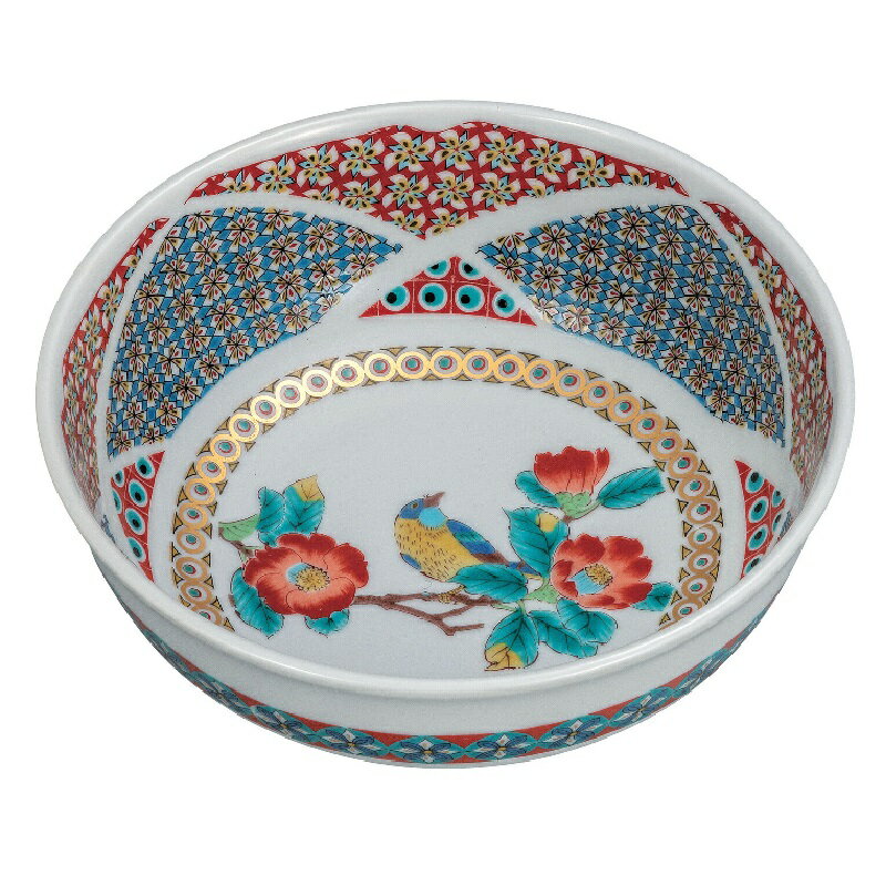 九谷焼 6号鉢 金小紋椿に鳥