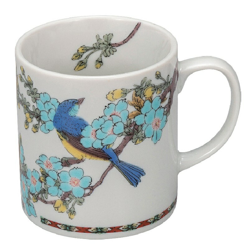 九谷焼 マグカップ 桜に青い鳥